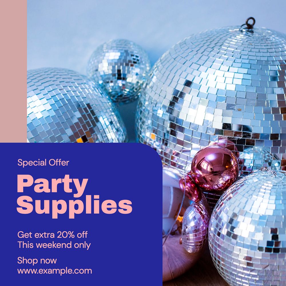 Party supplies Instagram post template, editable text