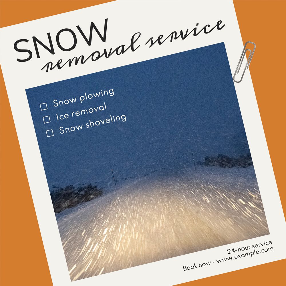 Snow removal service Instagram post template, editable text