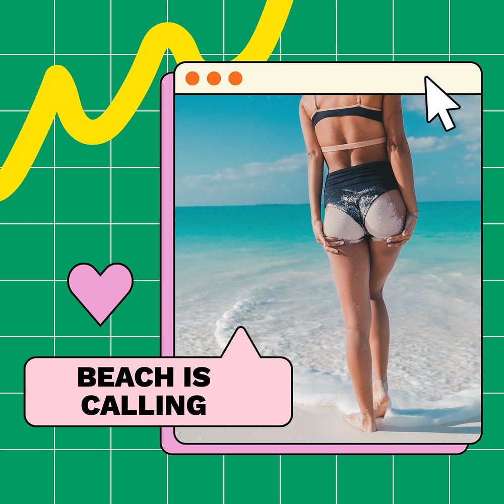 Beach is calling Instagram post template, editable text