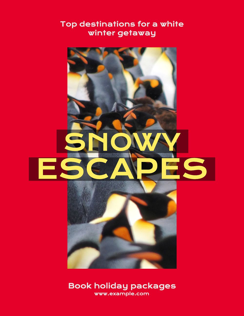 Snowy escapes flyer template, editable text