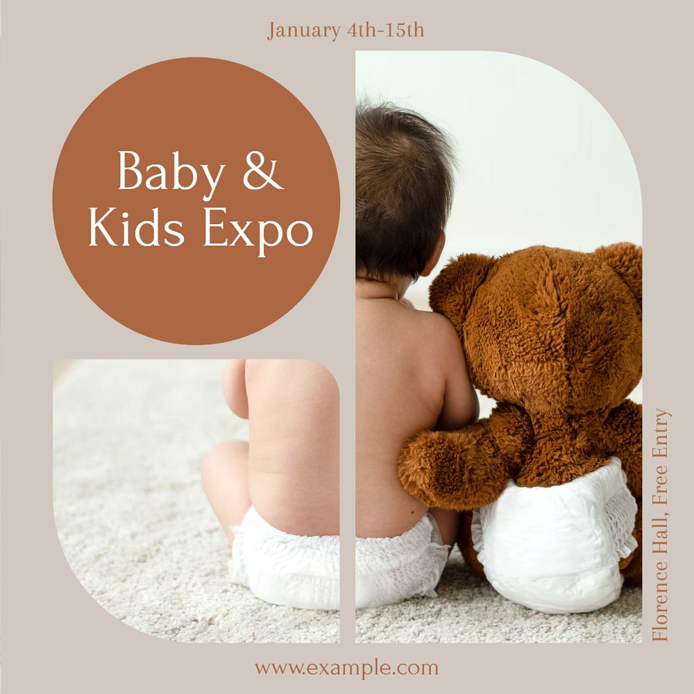 Kids & baby expo social media template, editable design