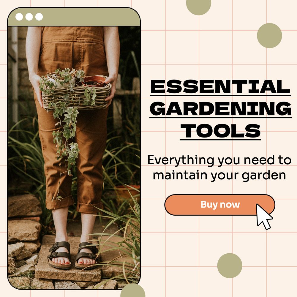 Gardening tools Instagram post template, editable text