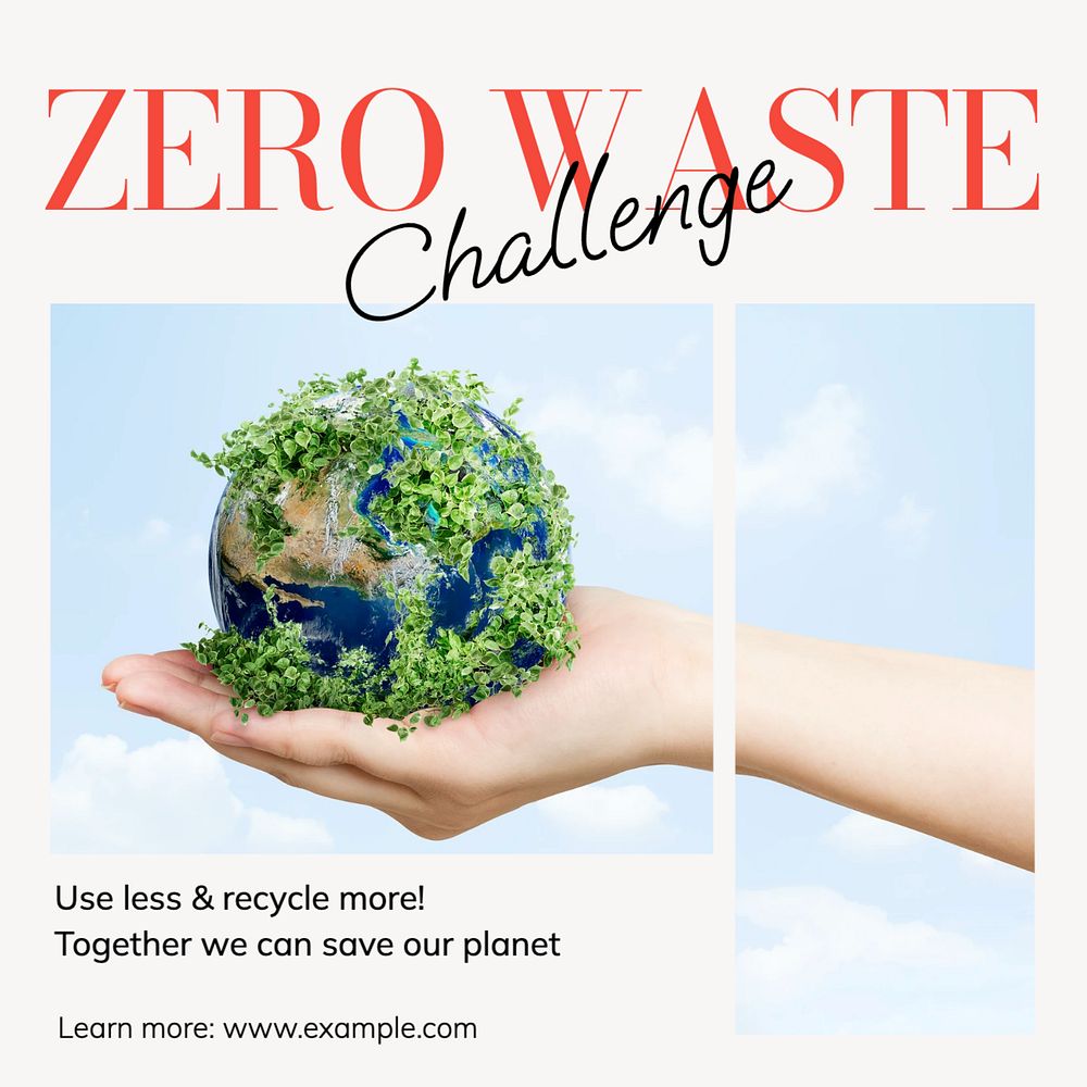 Zero waste challenge Instagram post template, editable design