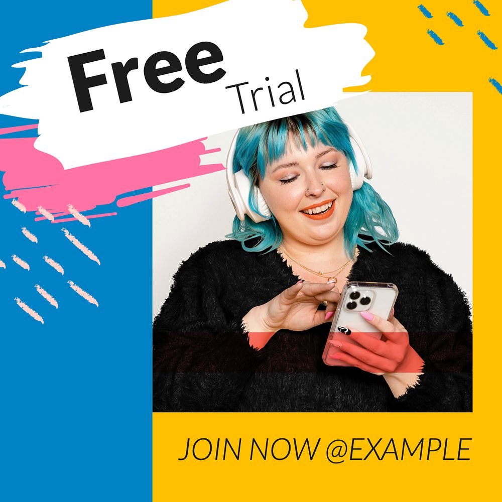 Free trial post template, editable text for social media