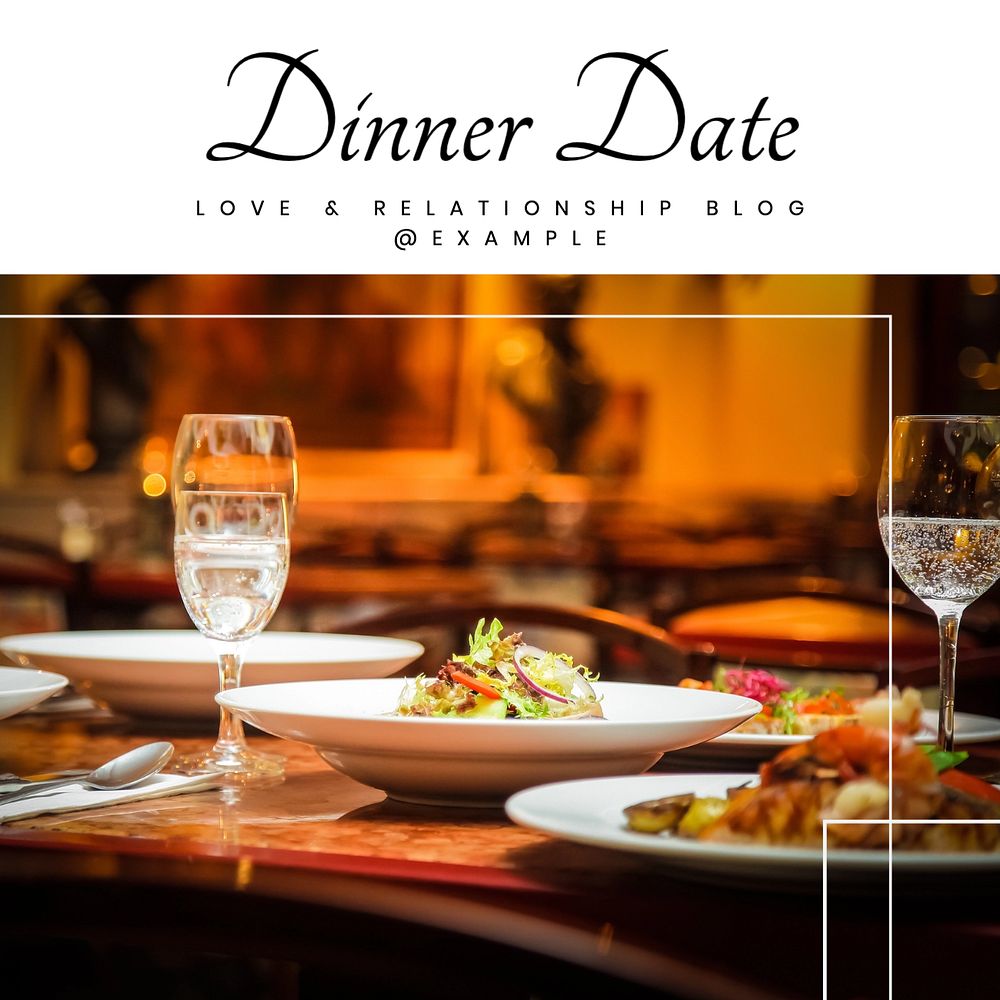 Dinner date post template, editable text for social media