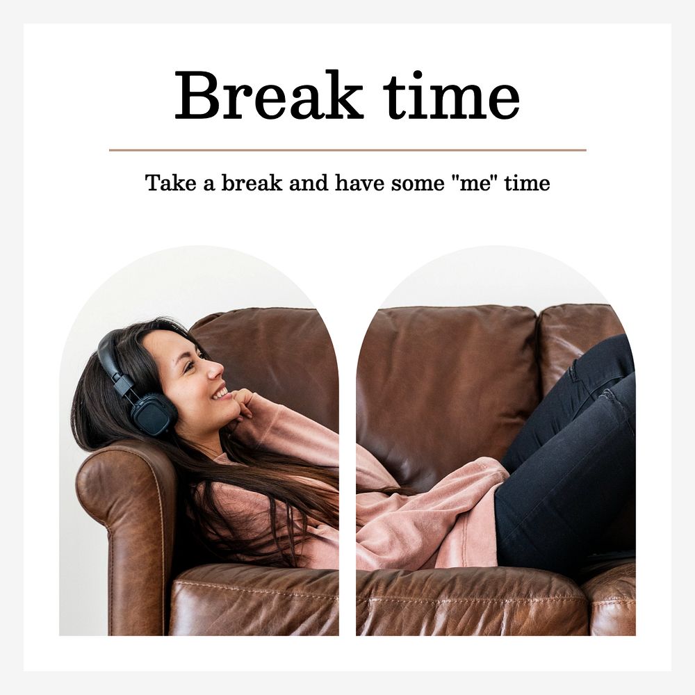 Break time Instagram post template, editable text