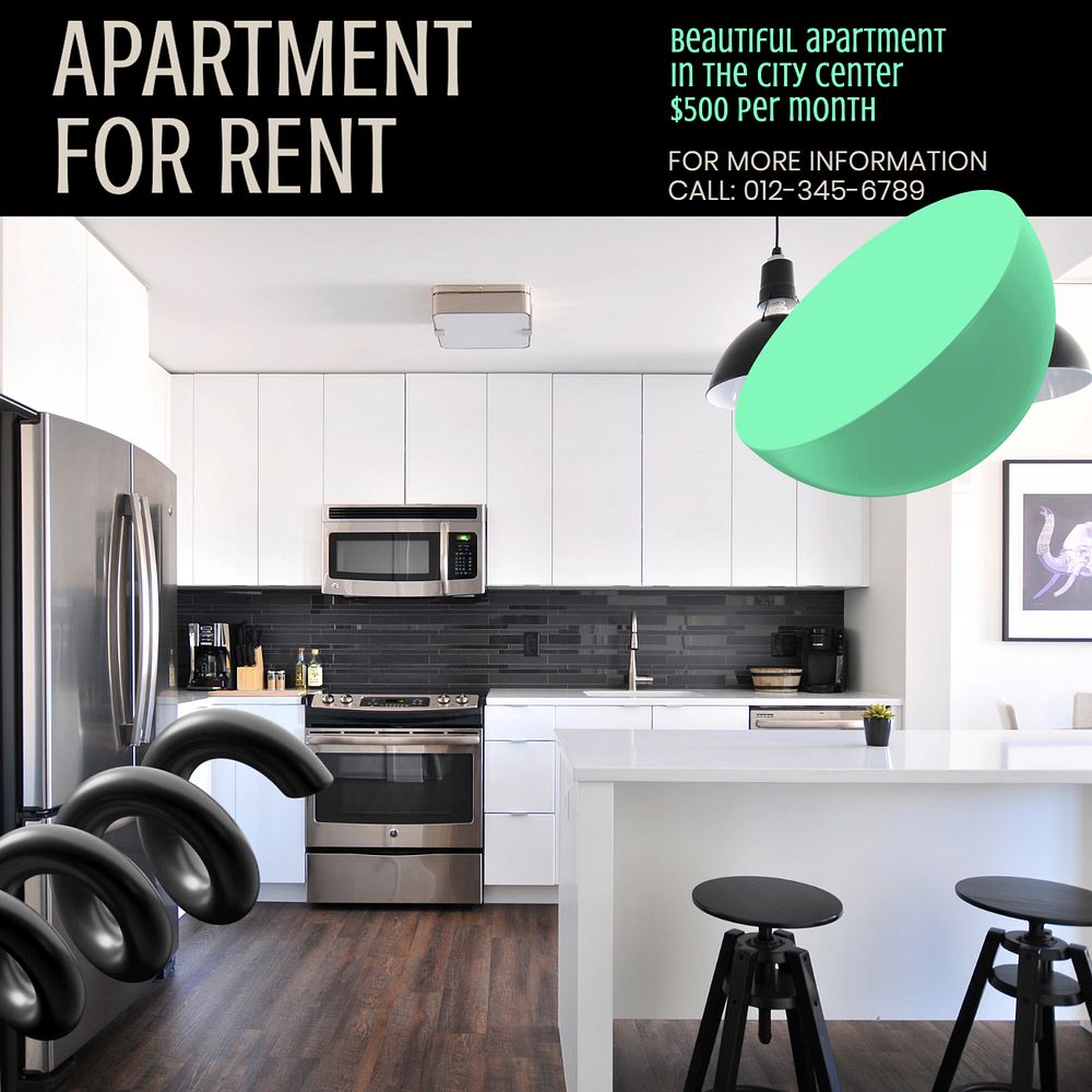 Apartment for rent post template, editable social media design