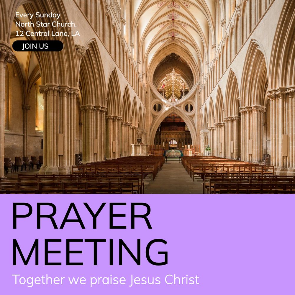 Prayer meeting Instagram post template, editable text