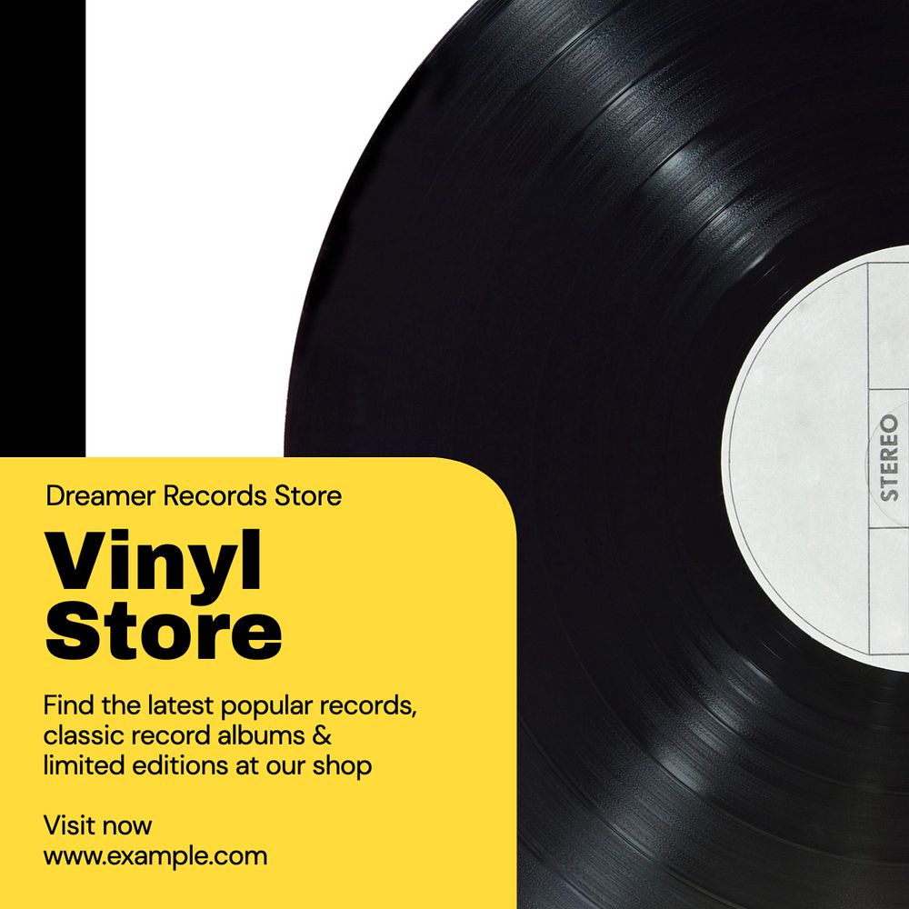 Vinyl store Instagram post template, editable design