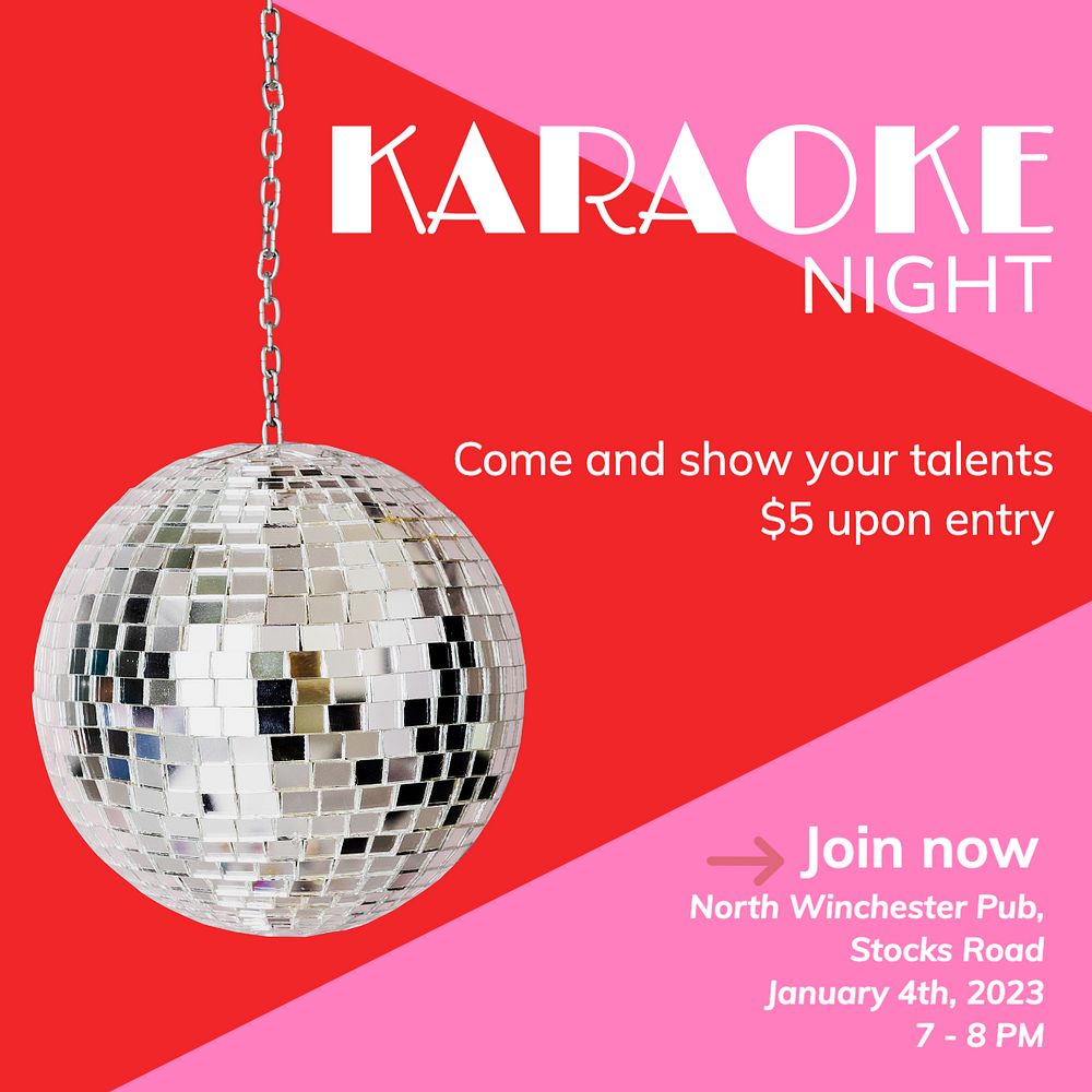 Karaoke night Instagram post template, editable text