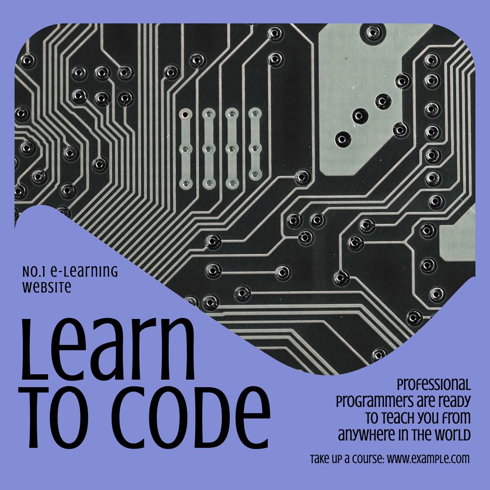 Learn to code post template, editable social media design