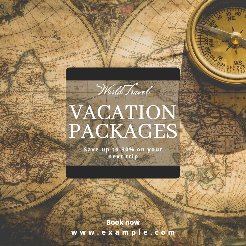 Vacation packages Instagram post template, editable text
