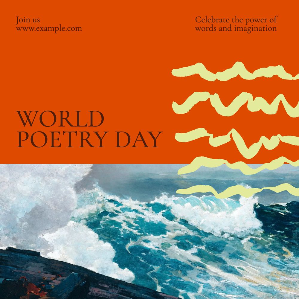 World poetry day Instagram post template, editable text