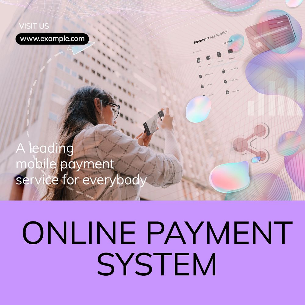 Online payment system Instagram post template, editable text