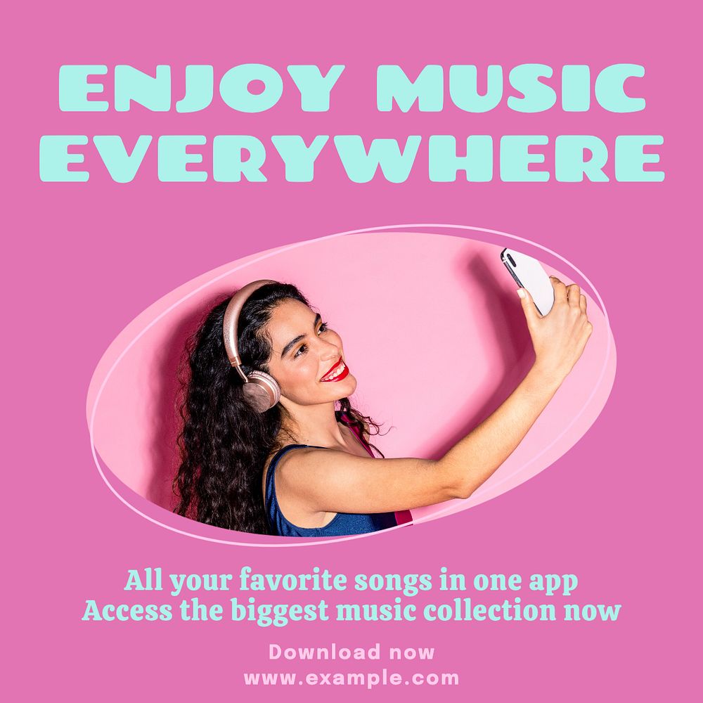 Music app Instagram post template, editable text