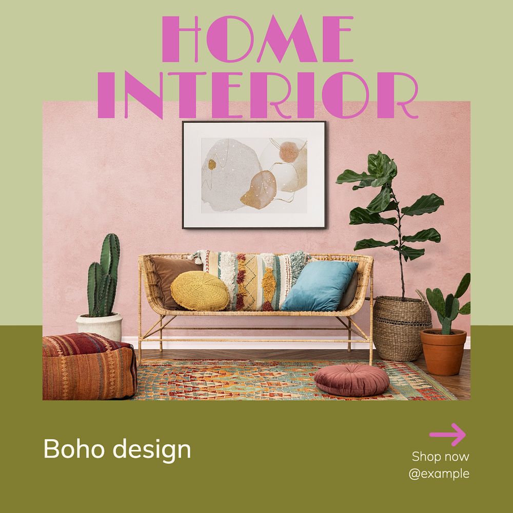 Home interior Instagram post template, editable text