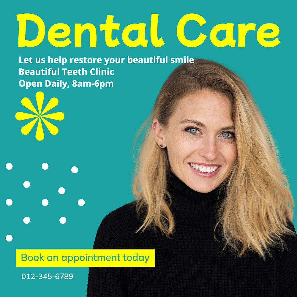 Dental care Instagram post template, editable text