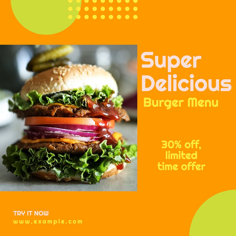 Burger menu Facebook post template, editable design