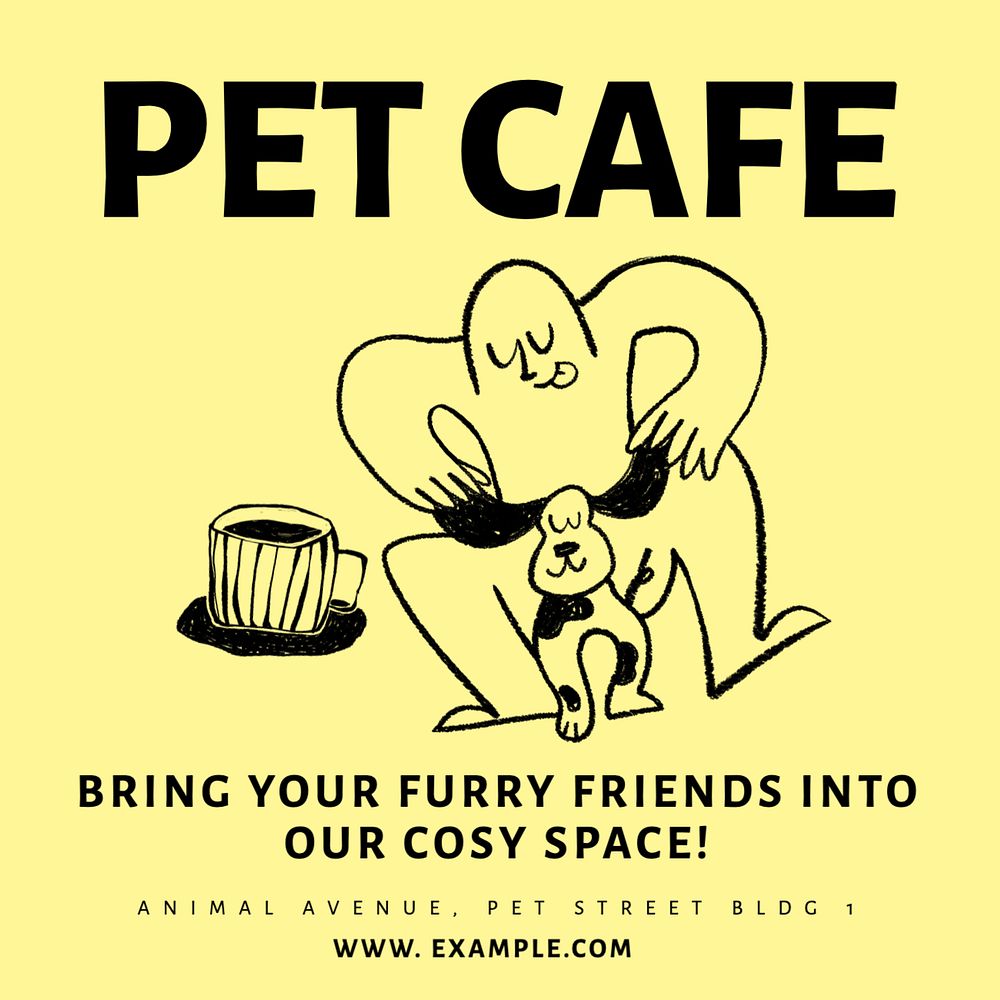 Pet Cafe Instagram post template, editable text