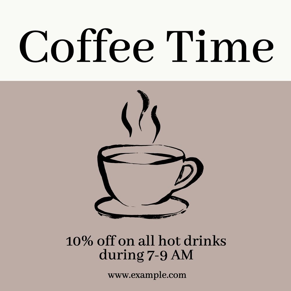 Coffee shop promotion Instagram post template, editable text