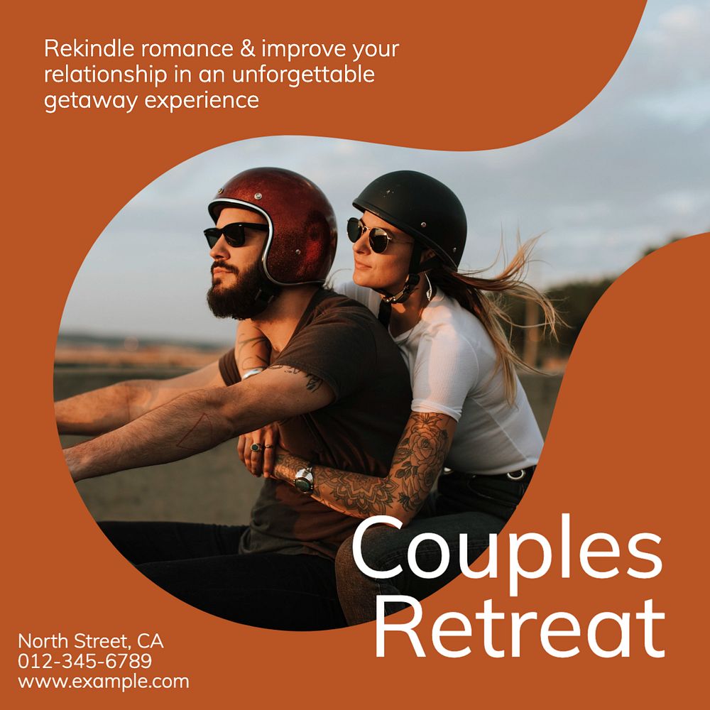 Couples retreat & getaway post template, editable social media design