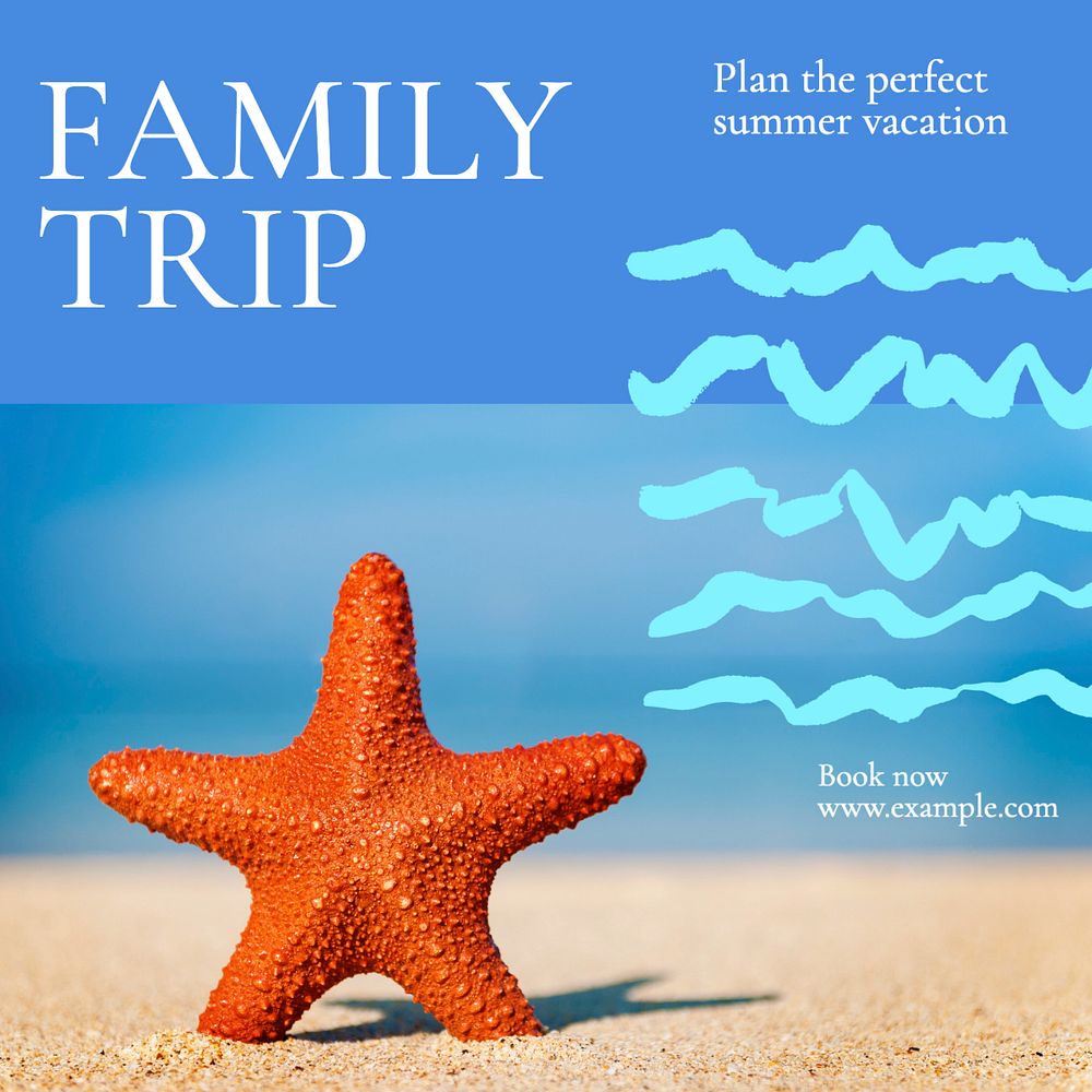 Family trip Instagram post template, editable text