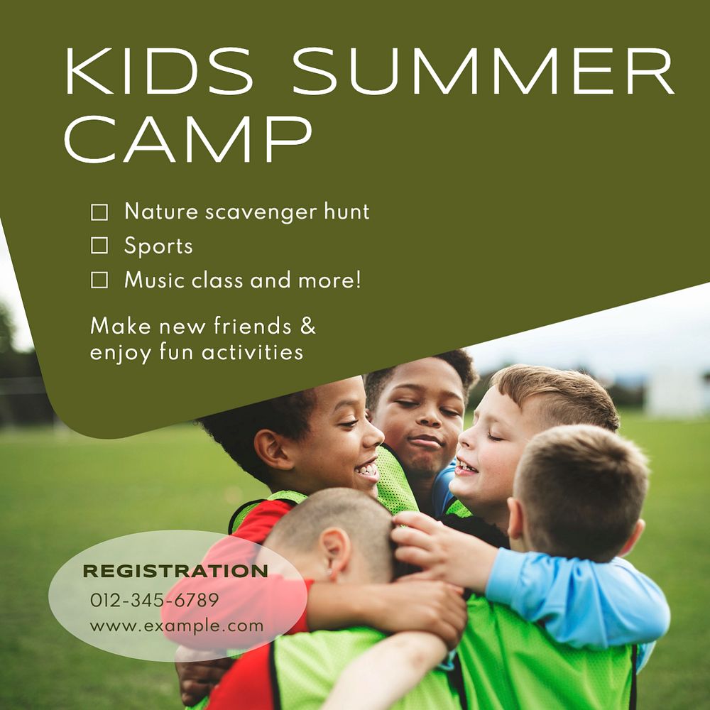 Kids Summer camp post template, editable social media design