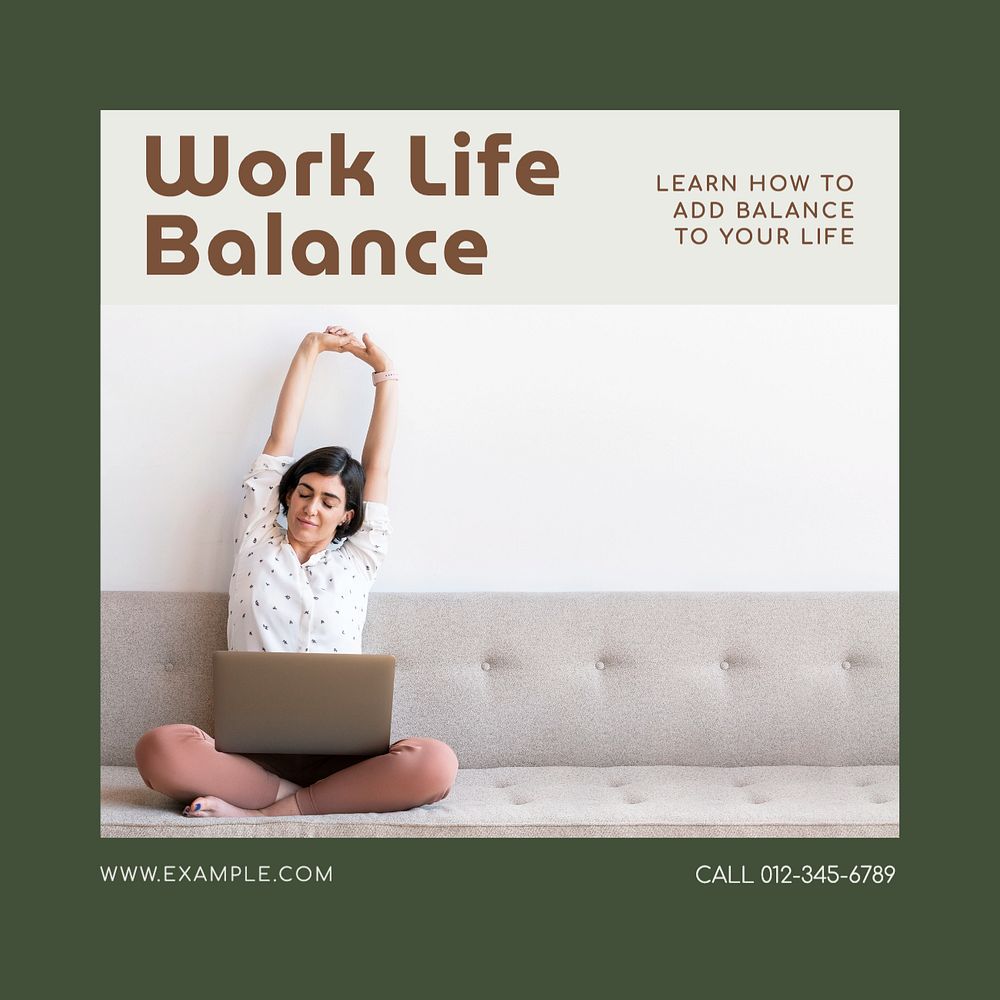 Work life balance Instagram post template, editable text