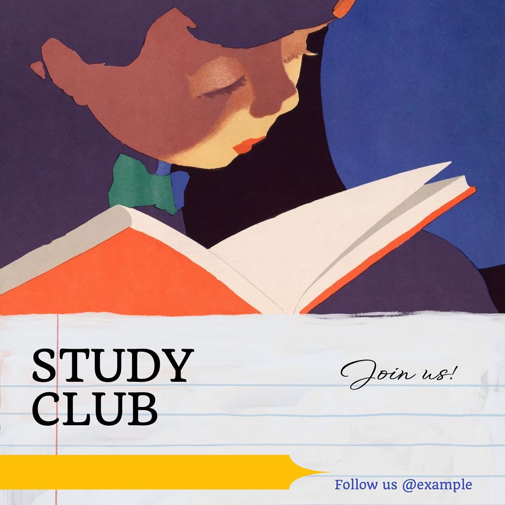 Study club Instagram post template, editable text