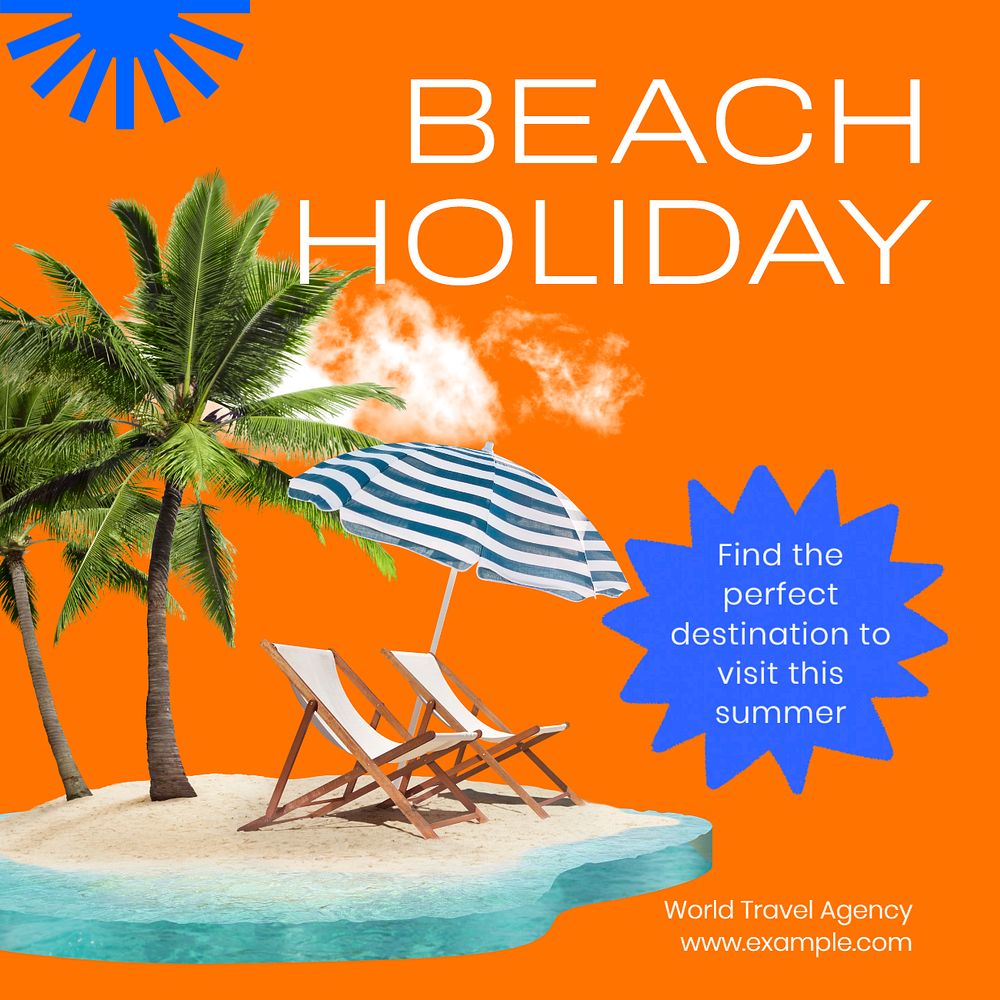 Beach holiday Instagram post template, editable text