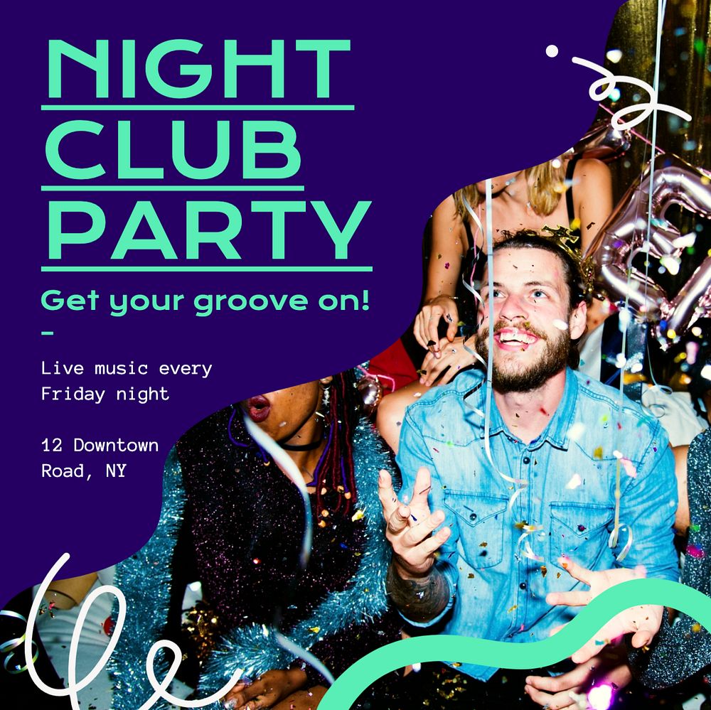 Night club party Instagram post template, editable text