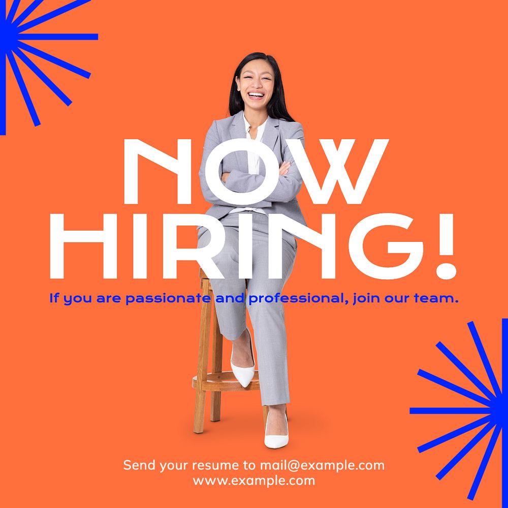 Now hiring! Instagram post template, editable text