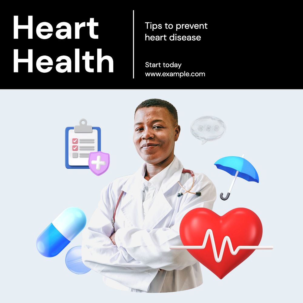 Heart health Instagram post template, editable text