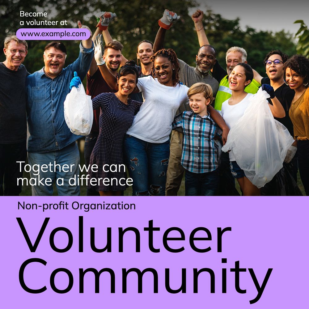 Volunteer community Instagram post template, editable text