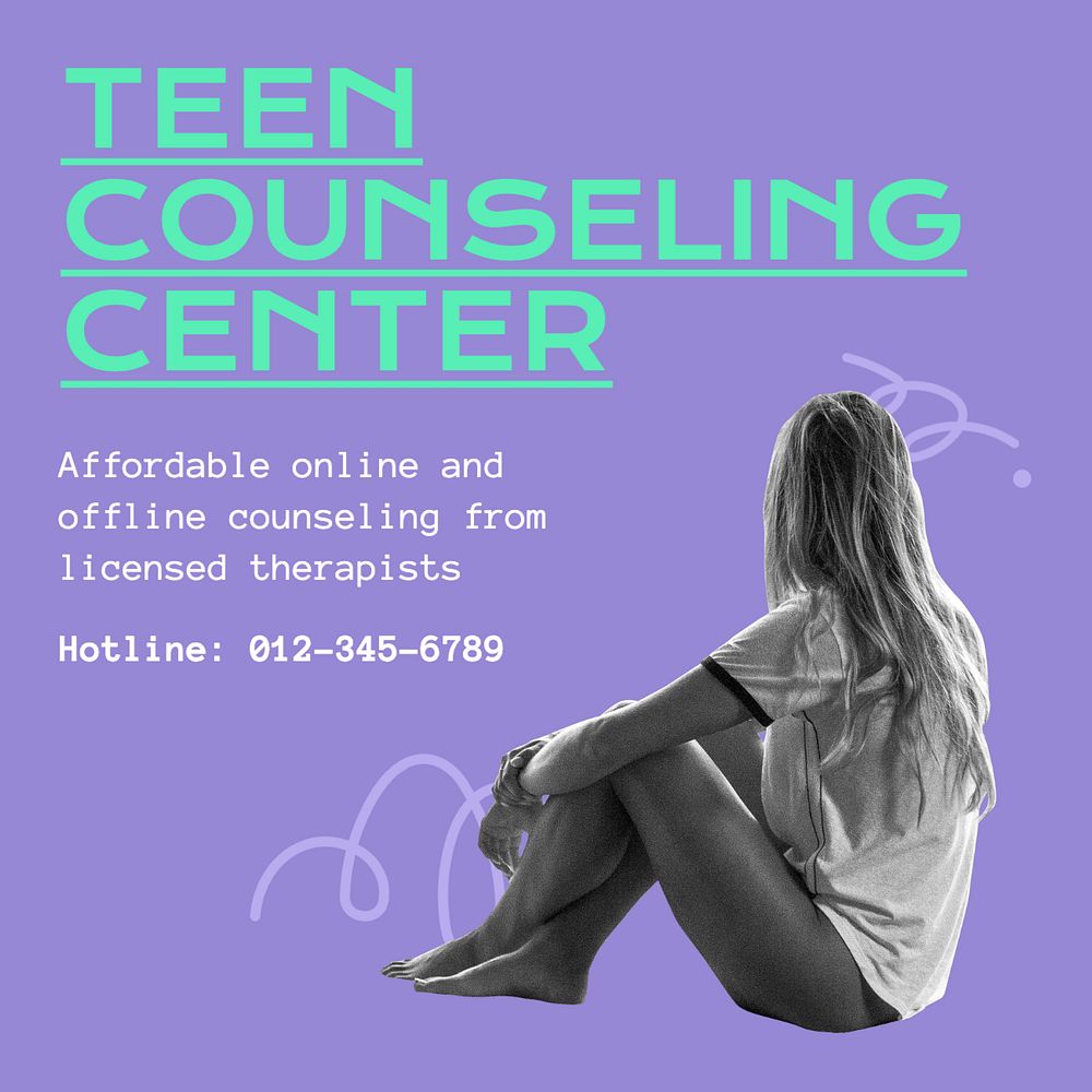 Teen counseling center Instagram post template, editable text