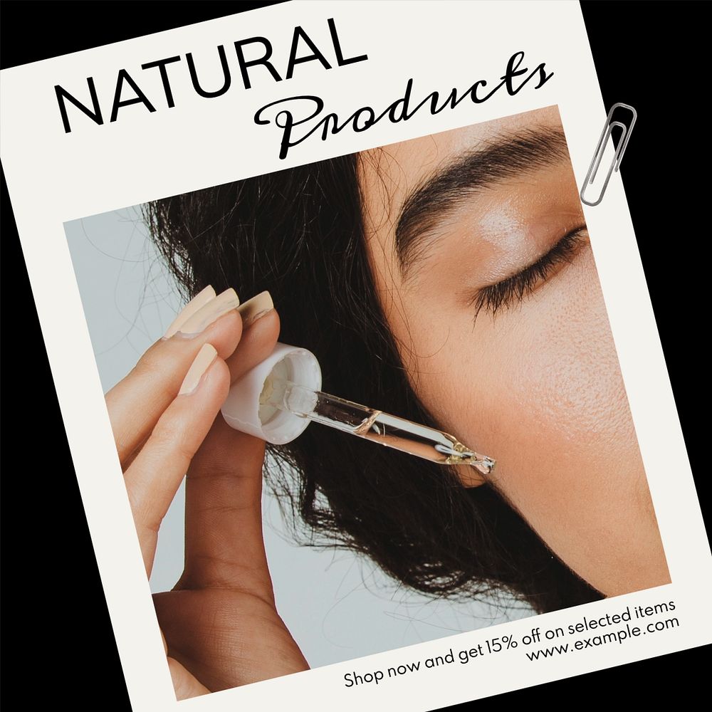 Natural skincare Instagram post template, editable text