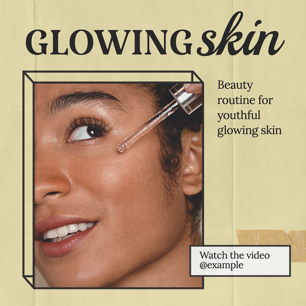 Glowing skin routine Instagram post template, editable text