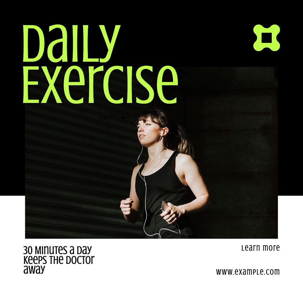 Daily exercise Instagram post template, editable text