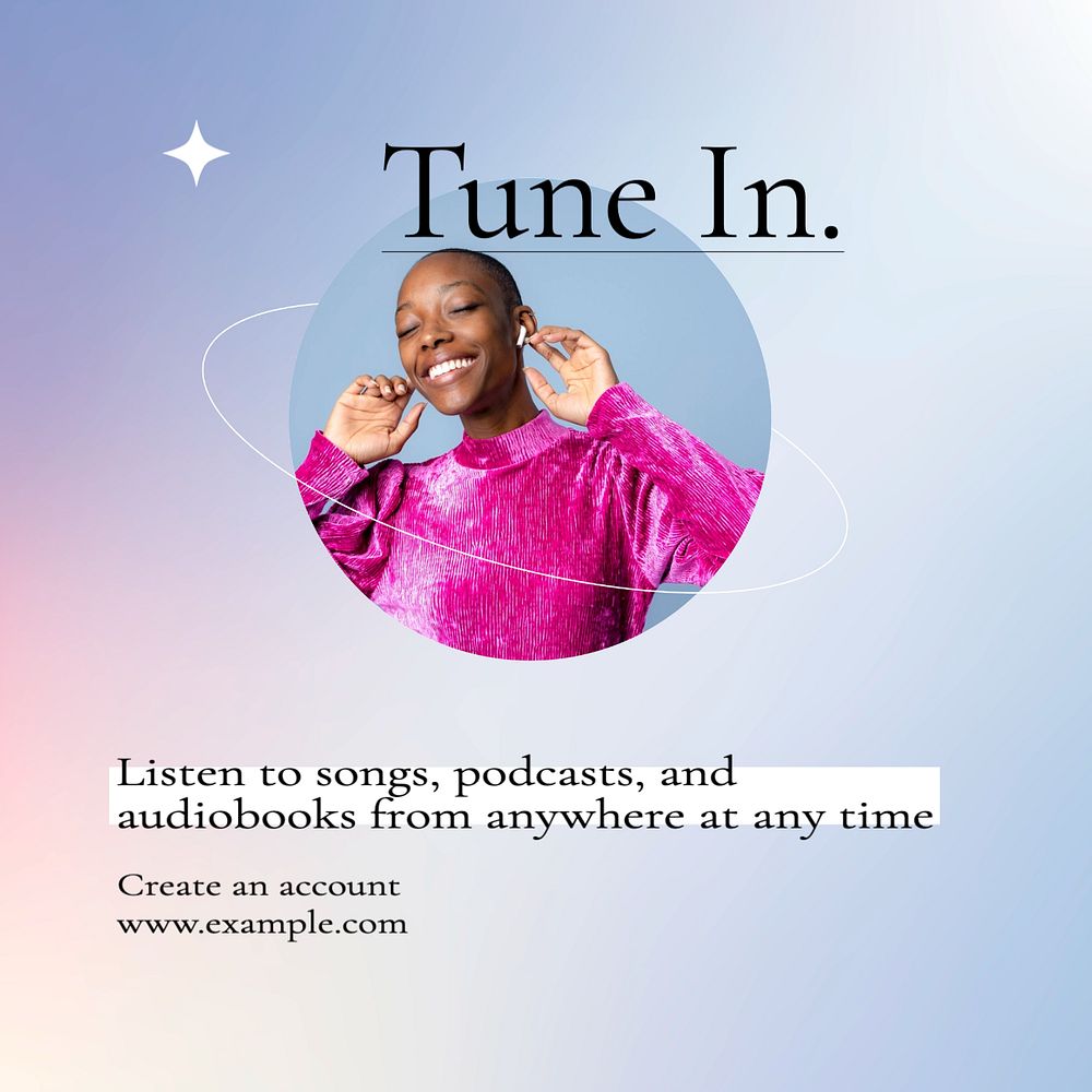 Tune in Facebook post template, editable design