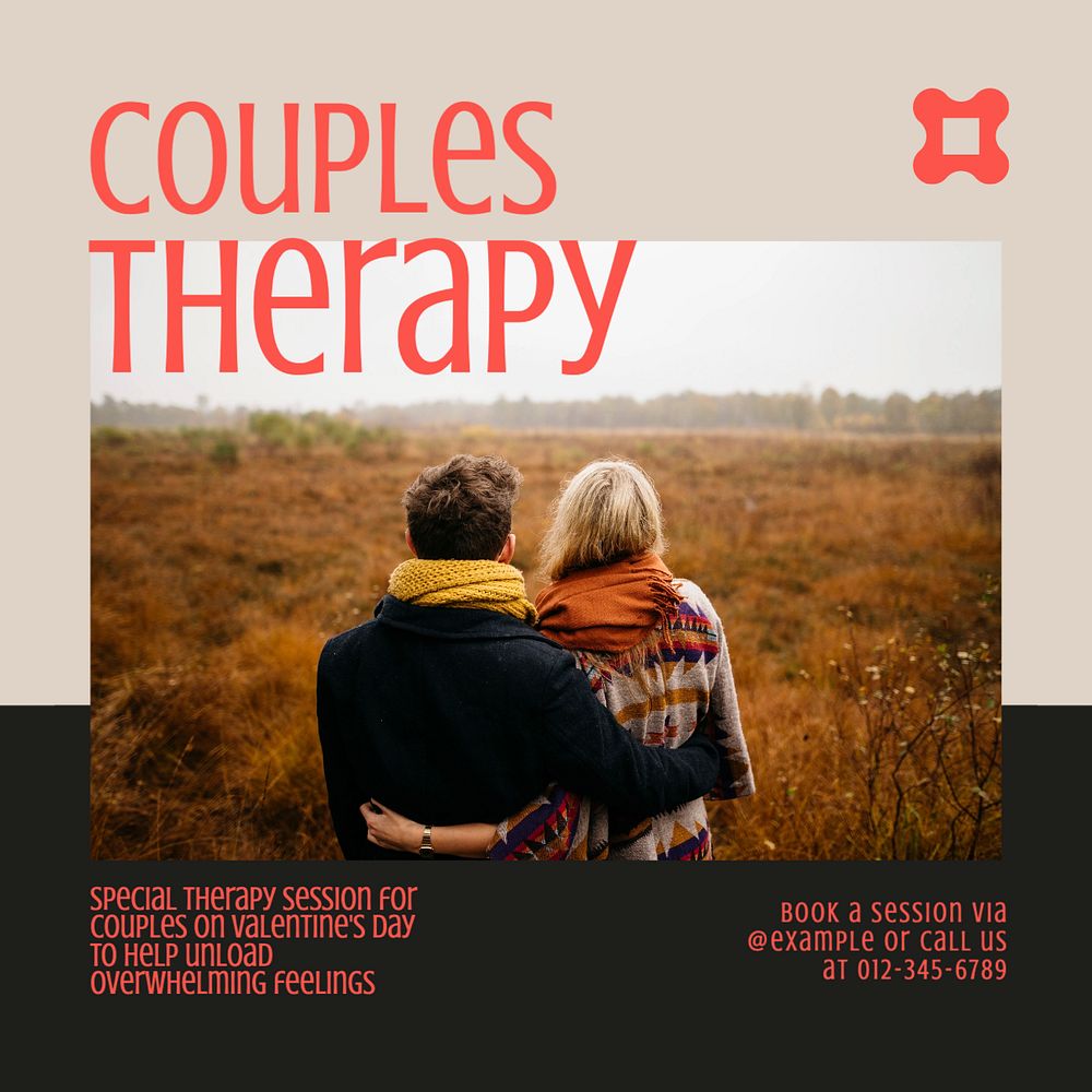 Couples therapy session Instagram post template, editable text