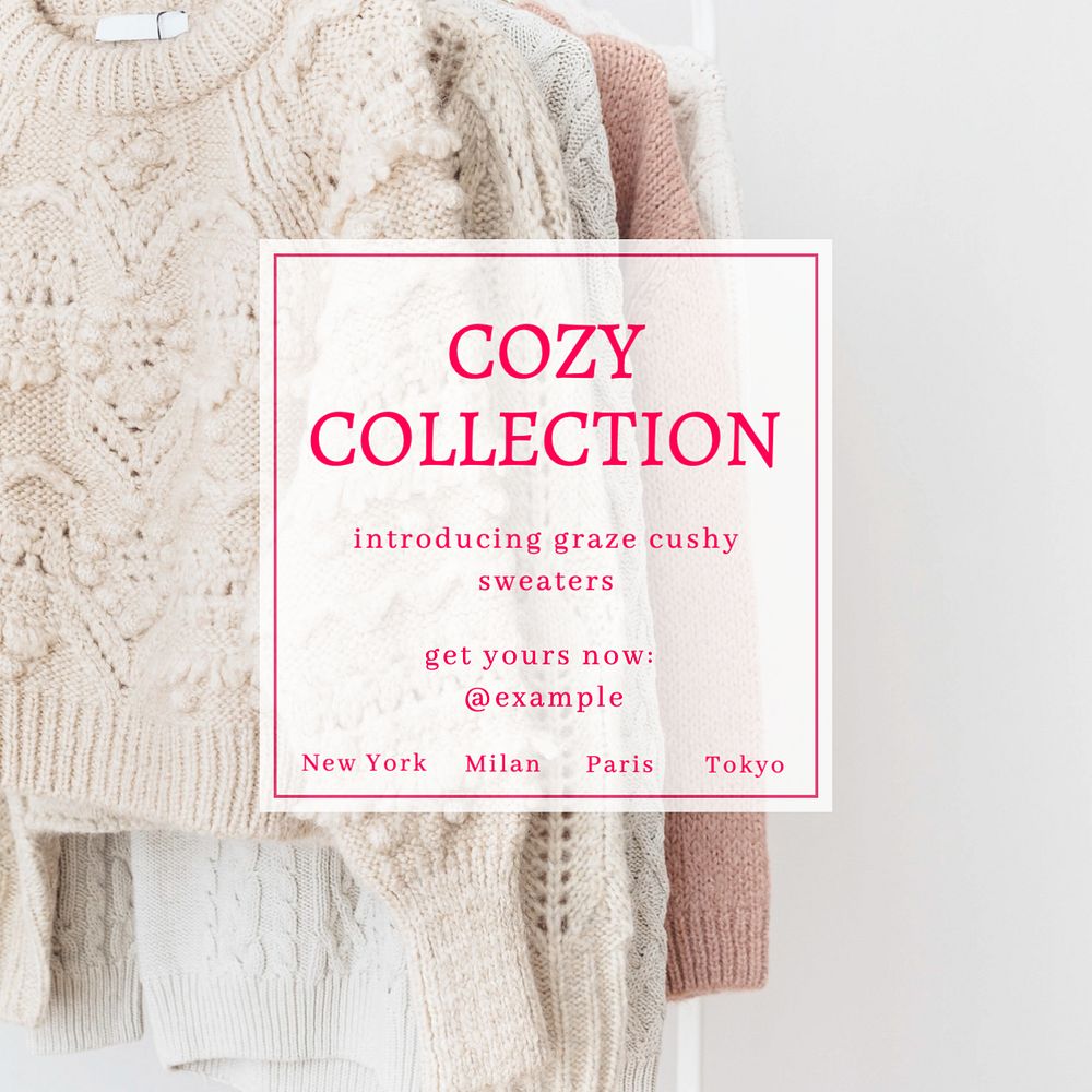 Cozy collection Instagram post template, editable text