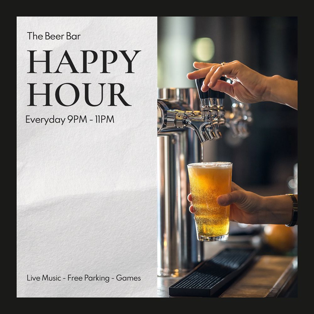 Happy hour Instagram post template, editable text