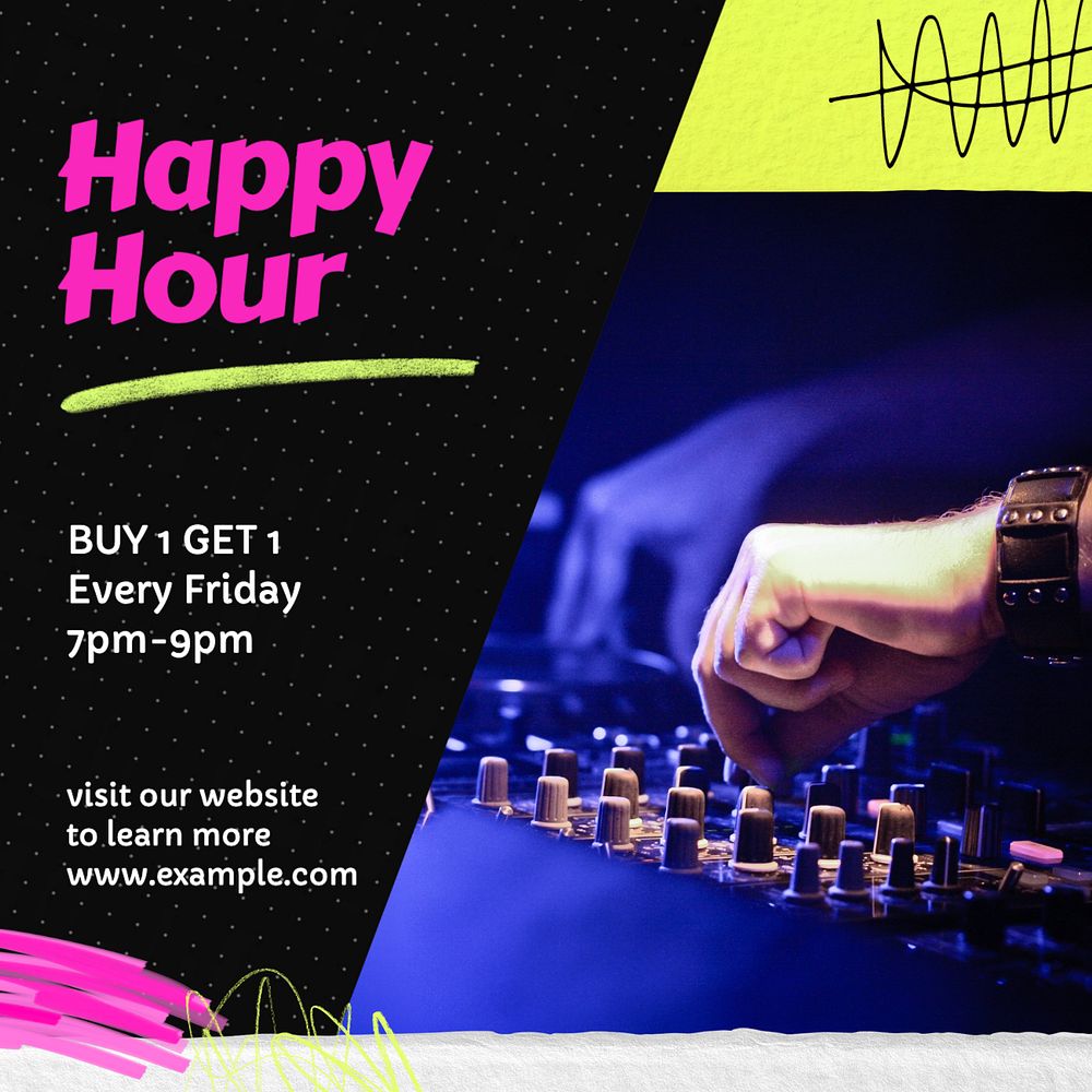 Happy hour Facebook post template, editable design