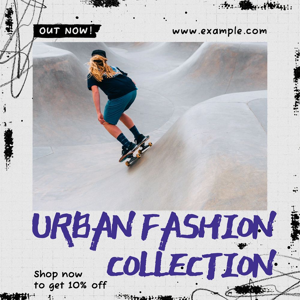 Urban fashion collection post template, editable social media design