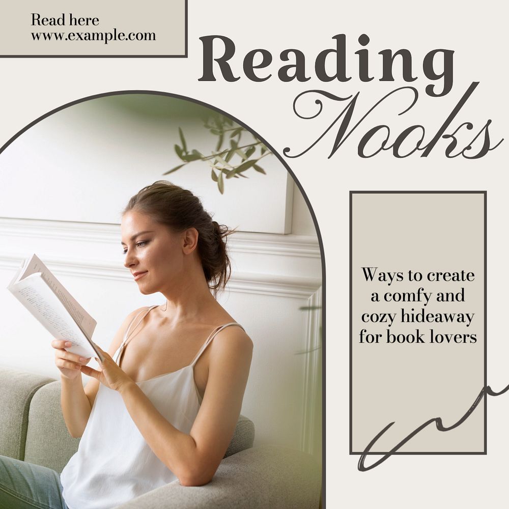 Reading nooks Instagram post template, editable text