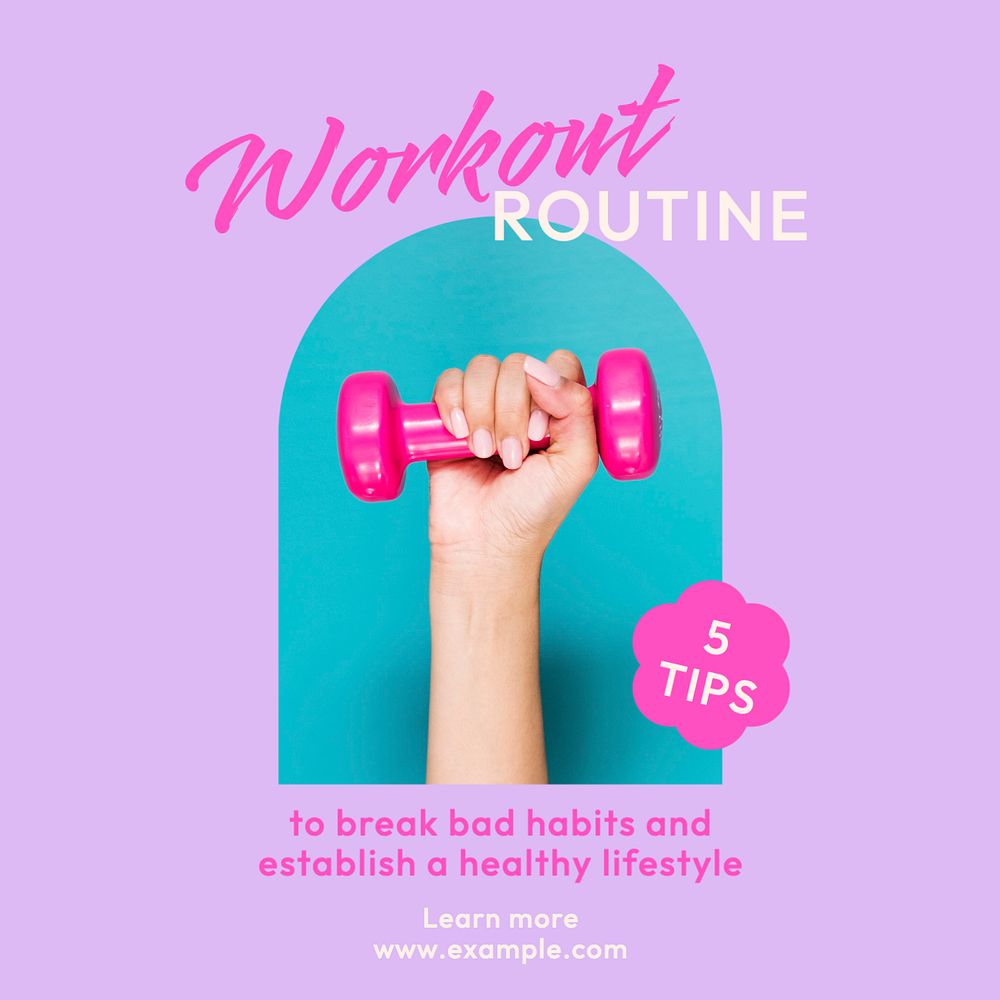 Workout routine Instagram post template, editable text