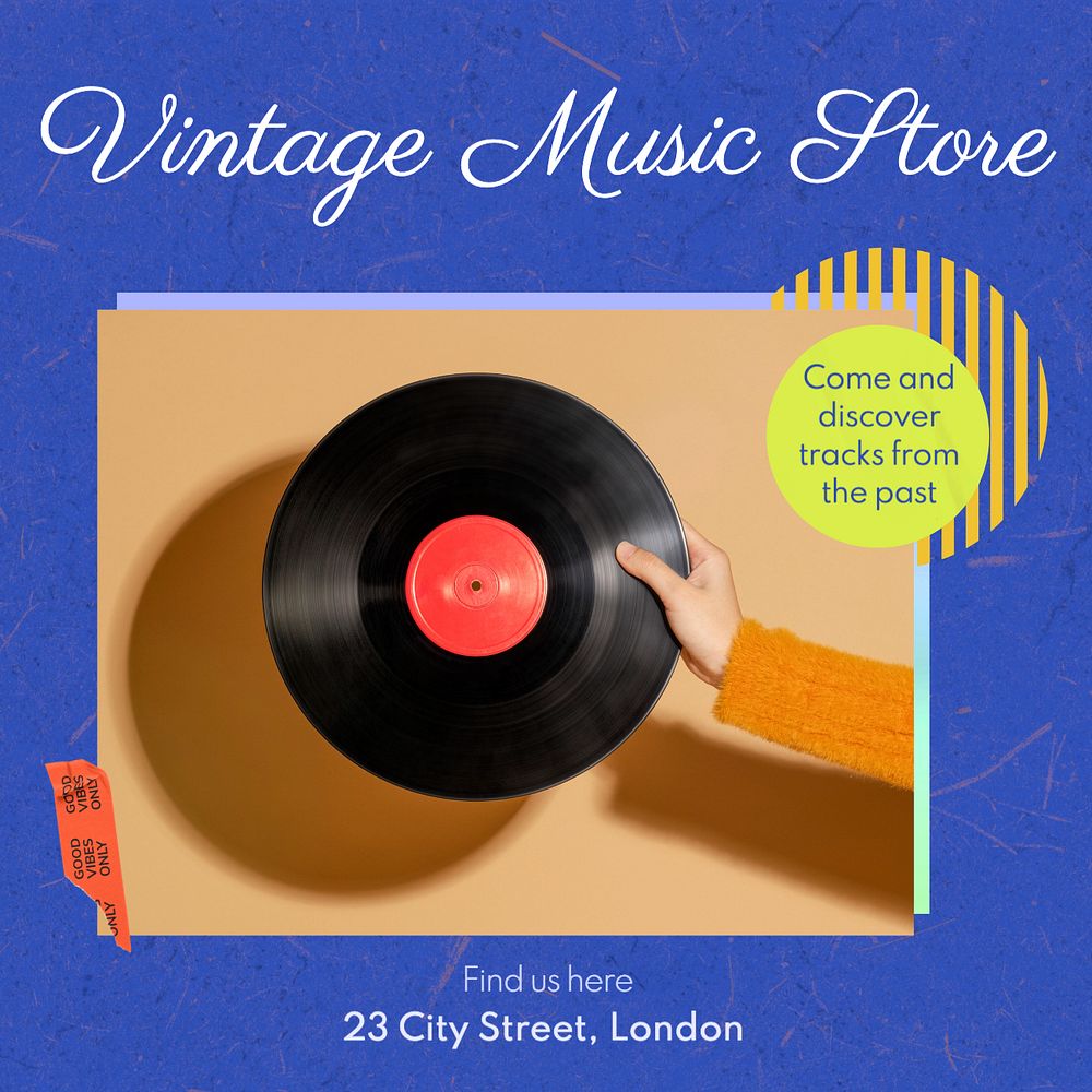 Vintage music store post template, editable social media design