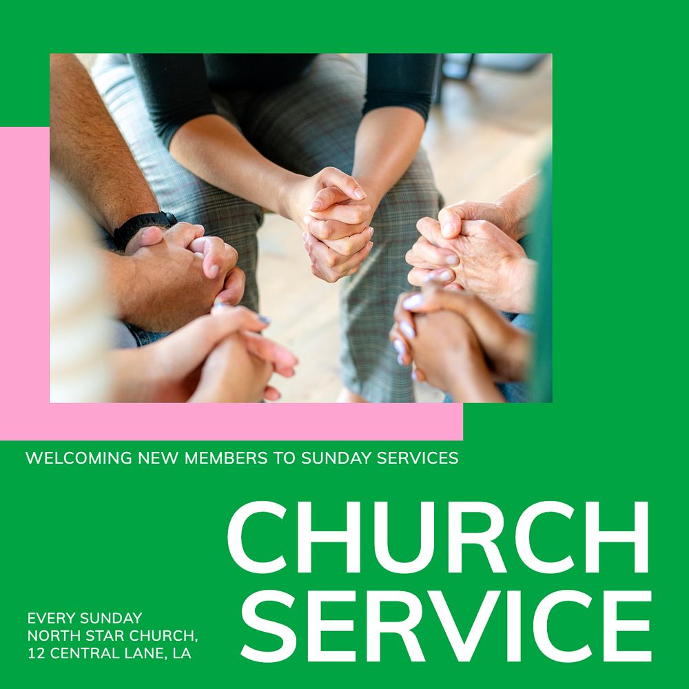 Church service Facebook post template, editable design