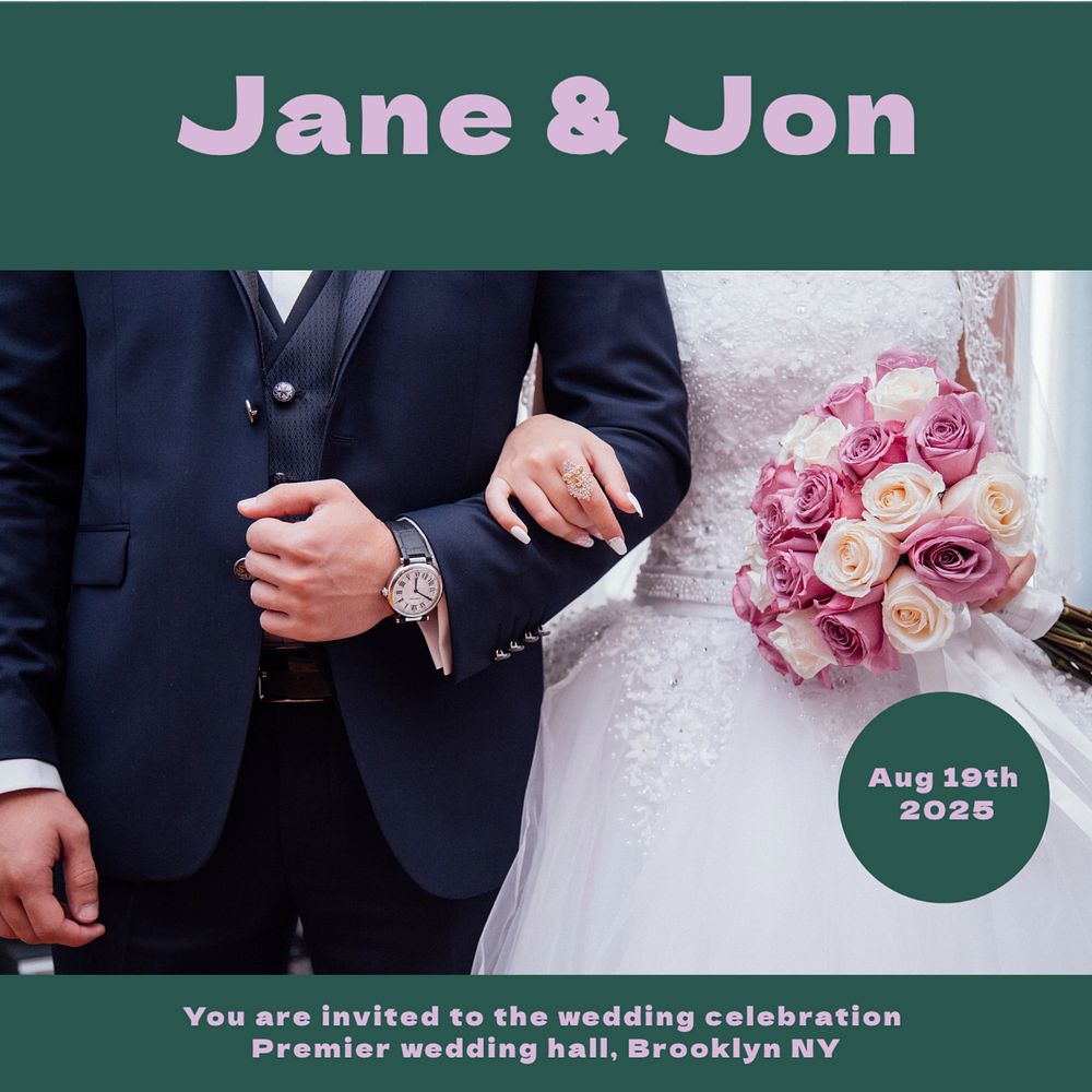 Wedding celebration Instagram post template, editable text