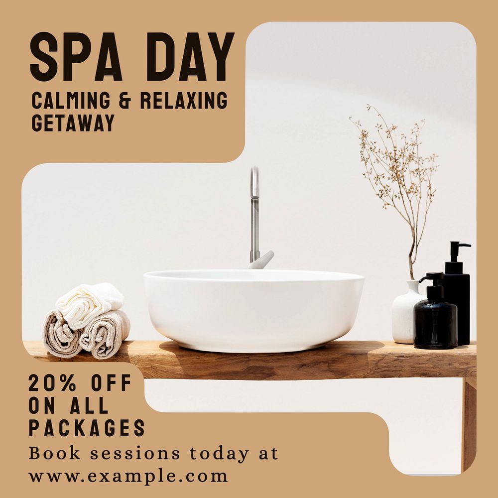 Spa day Instagram post template, editable text